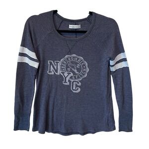 Abercrombie & Fitch Gray Waffle Knit NYC Graphic Varsity Stripe Thermal Y2K Sm